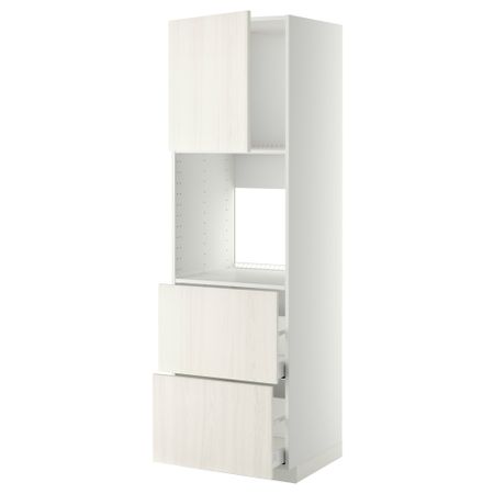 Высокий шкаф для духовки + дверца, 2 форнтальных, 2 высоких ящик МЕТОД / МАКСИМЕРА, белый, Росдаль белый