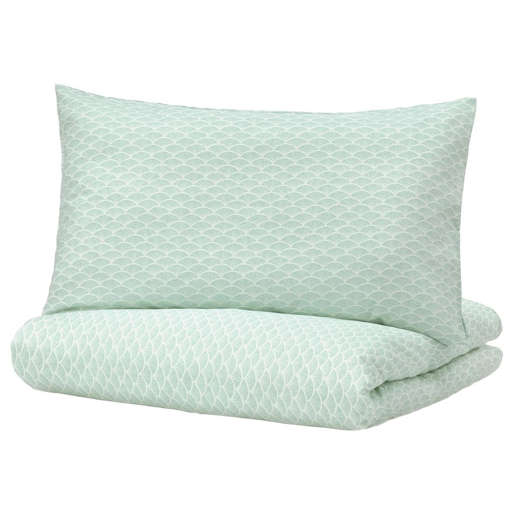 Пододеяльник и 1 наволочка, белый/светлая бирюза 150x200/50x70 см IKEA KASKADGRAN КАСКАДГРАН 704.823.16 - фото 1