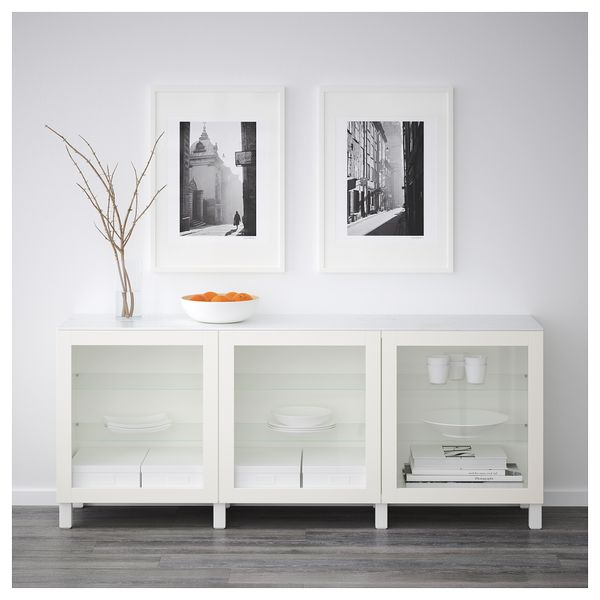 Комбинация для хранения с дверцами БЕСТО, белый, Синдвик белый прозрачное стекло (180x42x74 см) - схема-чертеж с размерами