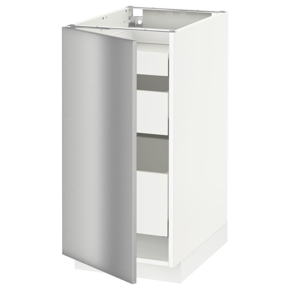 Напольный шкаф с 1 дверцей, 3 ящика МЕТОД / МАКСИМЕРА, белый, Гревста нержавеющ сталь - схема-чертеж с размерами