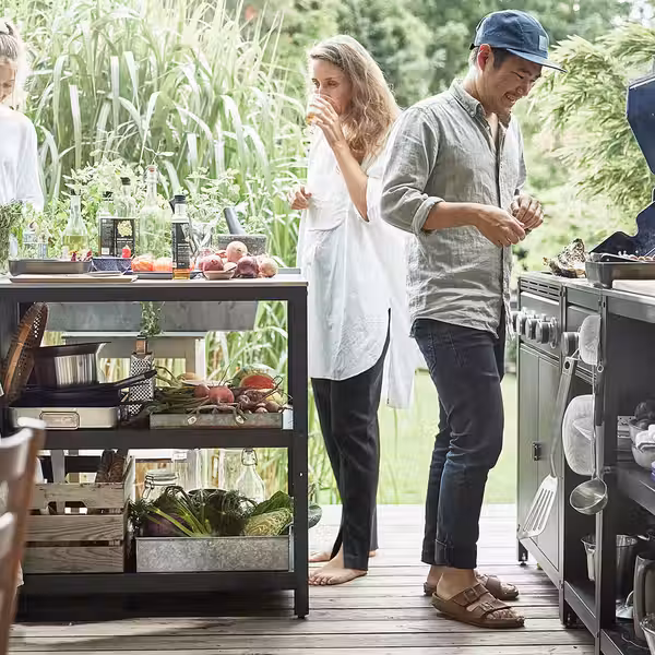 GRILLSKÄR Кухонный островок с полками - чёрный/нержавеющ сталь для сада 86x61 см - фото 3