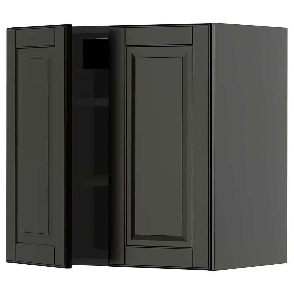 METOD Навесной шкаф с полками/2дверцы - черно-серый/Bodbyn чёрный 60x60 см - фото 1