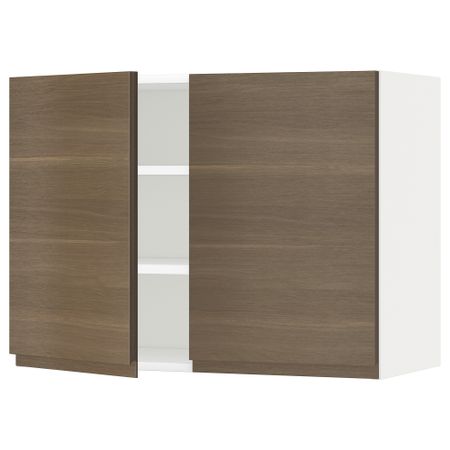 Навесной шкаф с полками, 2 дверцы, 80x60 см, белый, Voxtorp под грецкий орех IKEA METOD МЕТОД 994.580.52