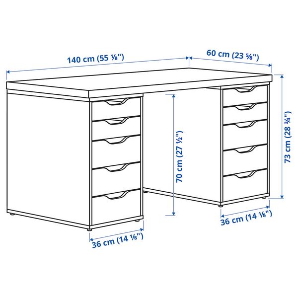 LAGKAPTEN / ALEX Письменный стол - под беленый дуб/белый 140x60 см - фото 2