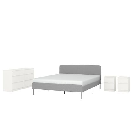 Комплект мебели для спальни, 4 предмета, 140x200 cm IKEA LIDKULLEN ЛЕН ЛИДКУЛЛЕН, SLATTUM СЛАТТУМ 894.903.16