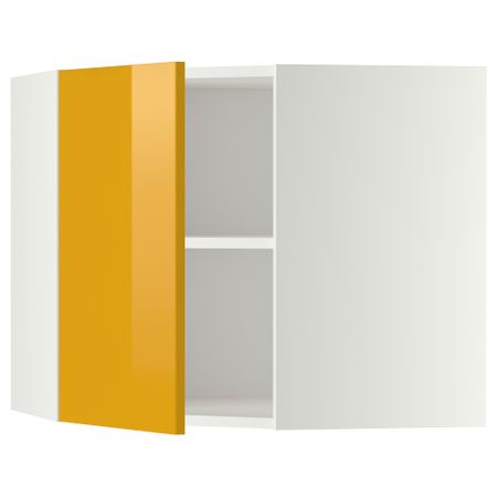 Угловой навесной шкаф с полками МЕТОД, белый, Ерста желтый