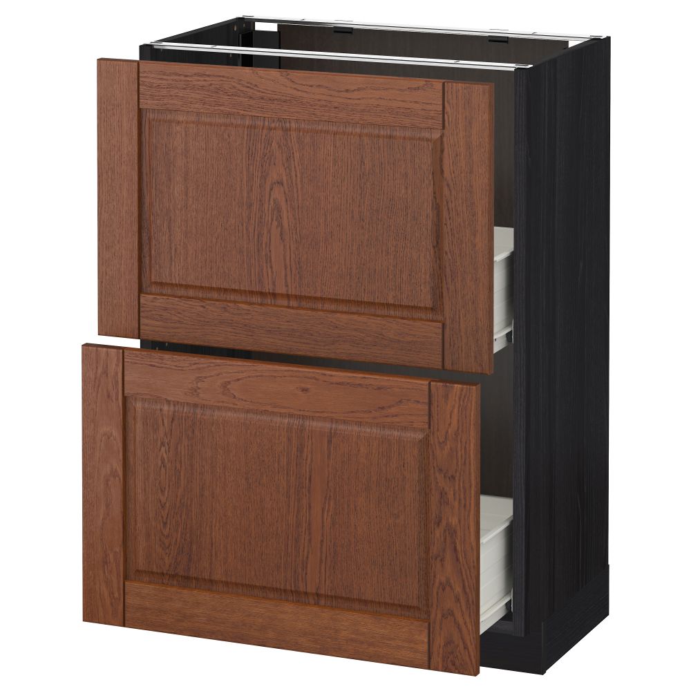 Напольный шкаф с 2 ящиками МЕТОД / ФОРВАРА, черный, Филипстад коричневый - схема-чертеж с размерами