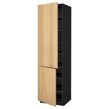 Высокий шкаф с полками, 2 дверцы МЕТОД, черный, Экестад дуб