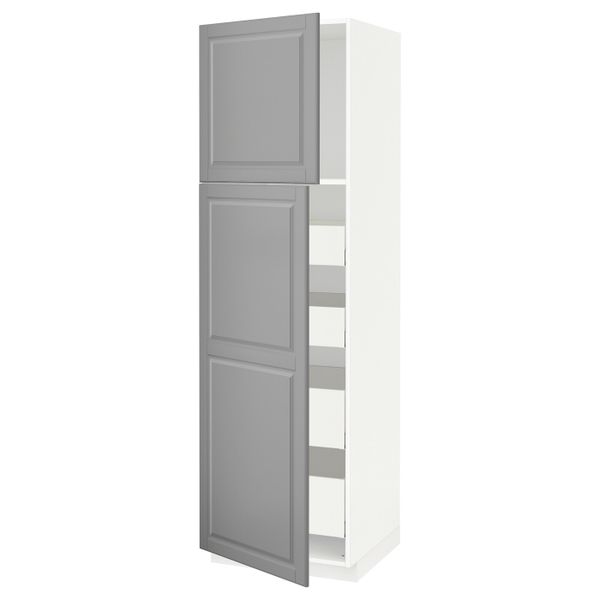 Высокий шкаф/2дверцы/4ящика, белый/Будбин серый 60x60x200 см IKEA METOD МЕТОД / MAXIMERA МАКСИМЕРА 093.532.95 - фото 1