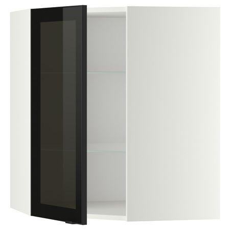 Угловой навесной шкаф с полками, стекляными дв, белый/Ютис дымчатое стекло 68x80 см IKEA METOD МЕТОД 293.305.90