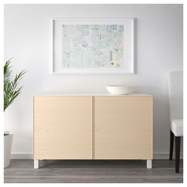 Комбинация для хранения с дверцами БЕСТО, белый, Инвикен ясеневый шпон (120x40x74 см) - схема-чертеж с размерами