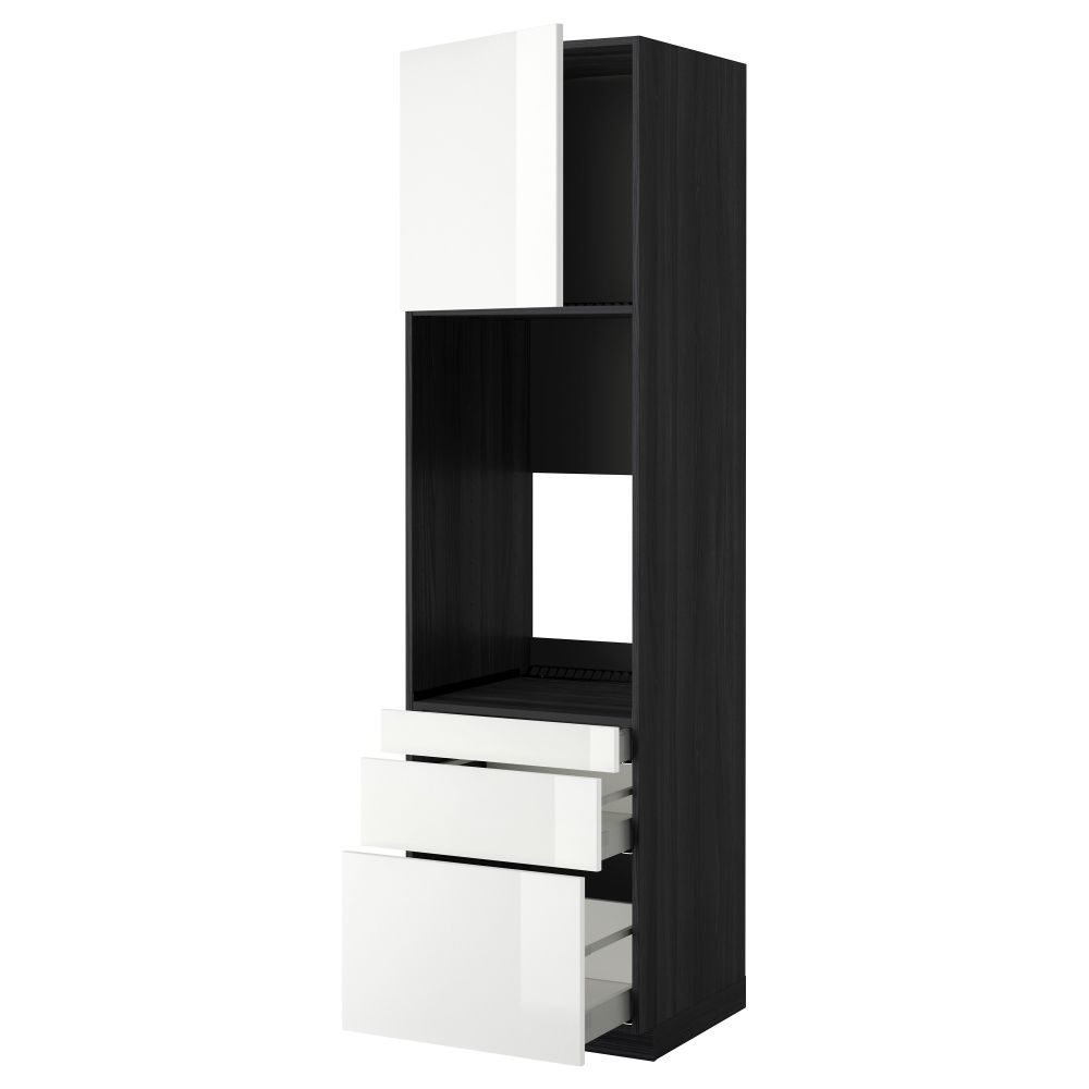 Высокий шкаф для двойной духовки, 3 ящика, дверца МЕТОД / МАКСИМЕРА, черный, Рингульт белый - схема-чертеж с размерами