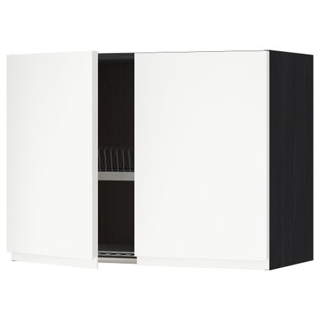 Навесной шкаф с посудной сушилкой, 2 дверцы МЕТОД, черный, Воксторп белый