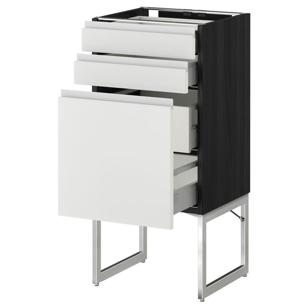 Напольный шкаф 3 фронтальных панели, 2 нижних, 2 средних ящика МЕТОД / МАКСИМЕРА, черный, Нодста белый - схема-чертеж с размерами