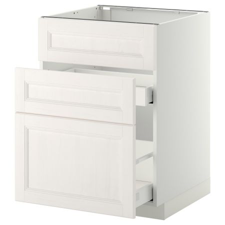 Напольный шкаф под мойку + 3 фронтальных панели, 2 ящика МЕТОД / МАКСИМЕРА, белый, Лаксарби белый
