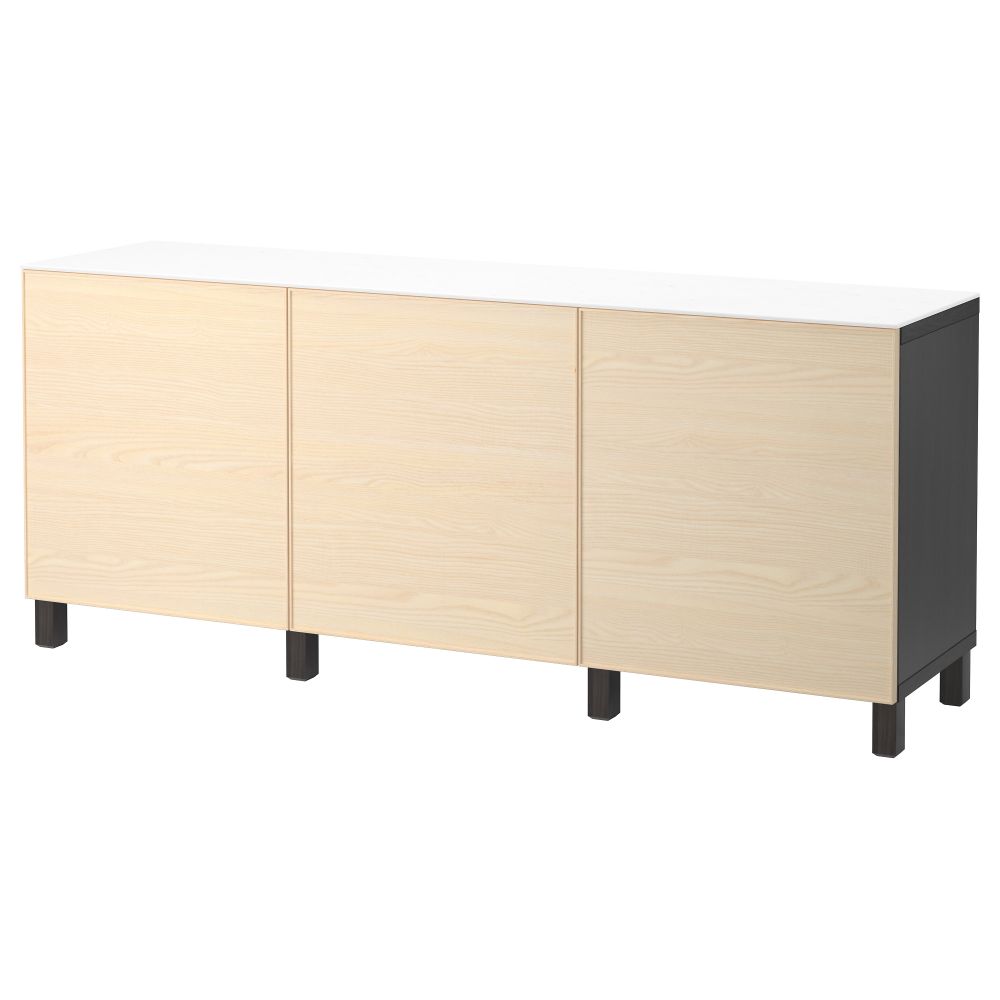 Комбинация для хранения с дверцами БЕСТО, черно-коричневый, Инвикен ясеневый шпон (180x42x74 см) - фото 1