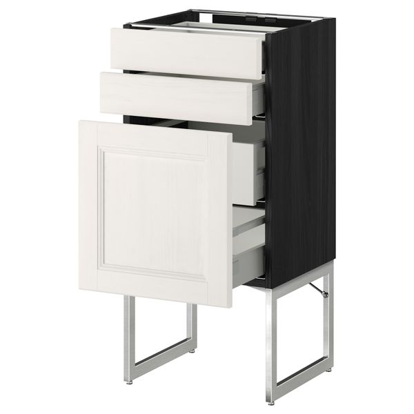 Напольный шкаф 3 фронтальных панели, 2 нижних, 2 средних ящика МЕТОД / МАКСИМЕРА, черный, Лаксарби белый - схема-чертеж с размерами