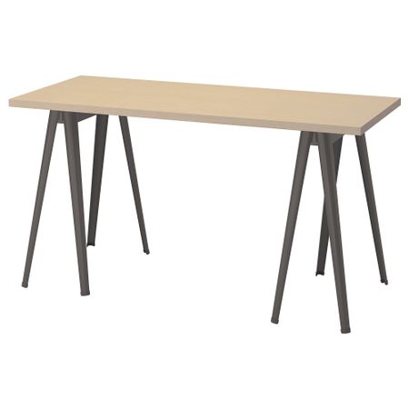 Письменный стол, береза, темно-серый, 140x60 см IKEA MÅLSKYTT МОЛСКЮТТ, NÄRSPEL НЭРСПЕЛЬ 494.177.85