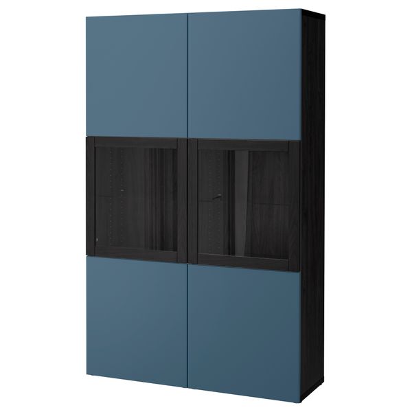 Комбинация для хранения со стеклянными дверцами БЕСТО, черно-коричневый Вальвикен, темно-синий прозрачное стекло - фото 1