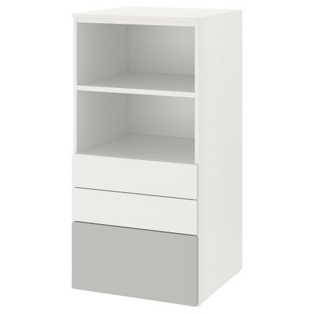 Стеллаж, белый серый с 3 ящиками, 60x57x123 см IKEA PLATSA ПЛАТСАA ПЛАТСА, SMÅSTAD СМОСТАД 093.878.13