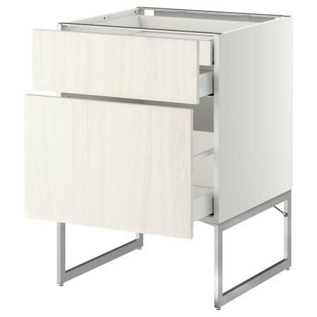 Напольный шкаф 2 фронтальных панели, 2 нижних,1 встроенный ящик МЕТОД / МАКСИМЕРА, белый, Росдаль белый