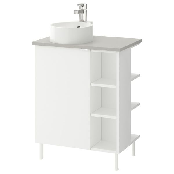 Шкаф под раковину с 1 дверцей, 2 открытыми полк, белый, серый ЭНСЕН смеситель 62x40x87 см IKEA ЛИЛЛОНГЕН/ВИСКАН / ГУТВИКЕН - фото 1