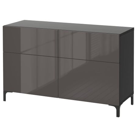 Комбинация для хранения с дверцами, ящиками БЕСТО, черно-коричневый, Сельсвикен глянцевый/серый (120x40x74 см)