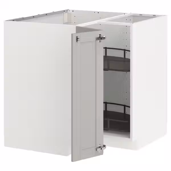 METOD Угловой напольн шкаф с вращающ секц - белый/Lerhyttan светло-серый 88x88 см - фото 1