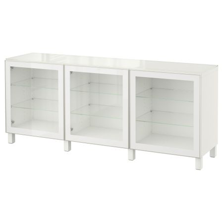 Комбинация для хранения с дверцами БЕСТО, белый, Глассвик белый прозрачное стекло (180x40x74 см)