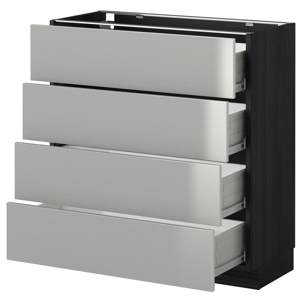 Напольный шкаф 4 фронтальных панели, 4 ящика МЕТОД / ФОРВАРА, черный, Гревста нержавеющ сталь - схема-чертеж с размерами