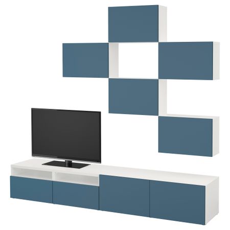 Шкаф для ТВ, комбинация БЕСТО, белый, Вальвикен темно-синий (240x20/40x204 см)
