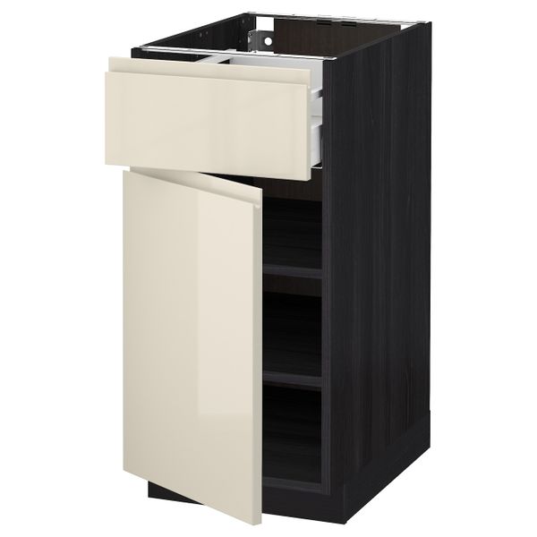 Напольный шкаф с ящиком/дверью, черный, Воксторп глянцевый светло-бежевый 40x60 см IKEA МЕТОД 292.384.31 - схема-чертеж с размерами
