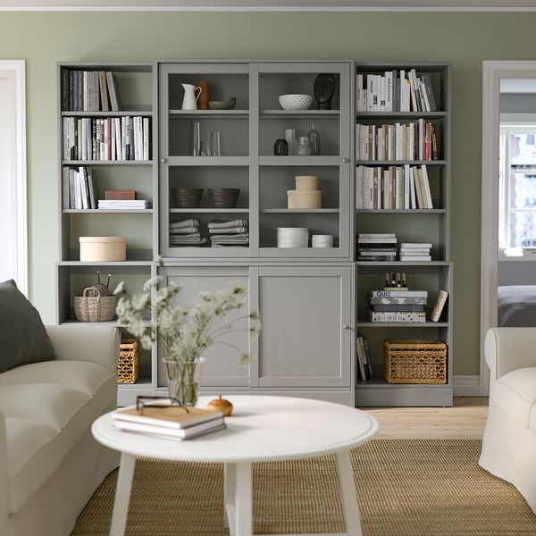 Комбинация с раздвижными дверьми, 243x47x212 см, серый IKEA HAVSTA ХАВСТА 892.752.32 - схема-чертеж с размерами