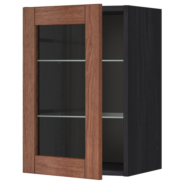 Навесной шкаф с полками, стекляными дверцы МЕТОД, черный, Филипстад коричневый - схема-чертеж с размерами