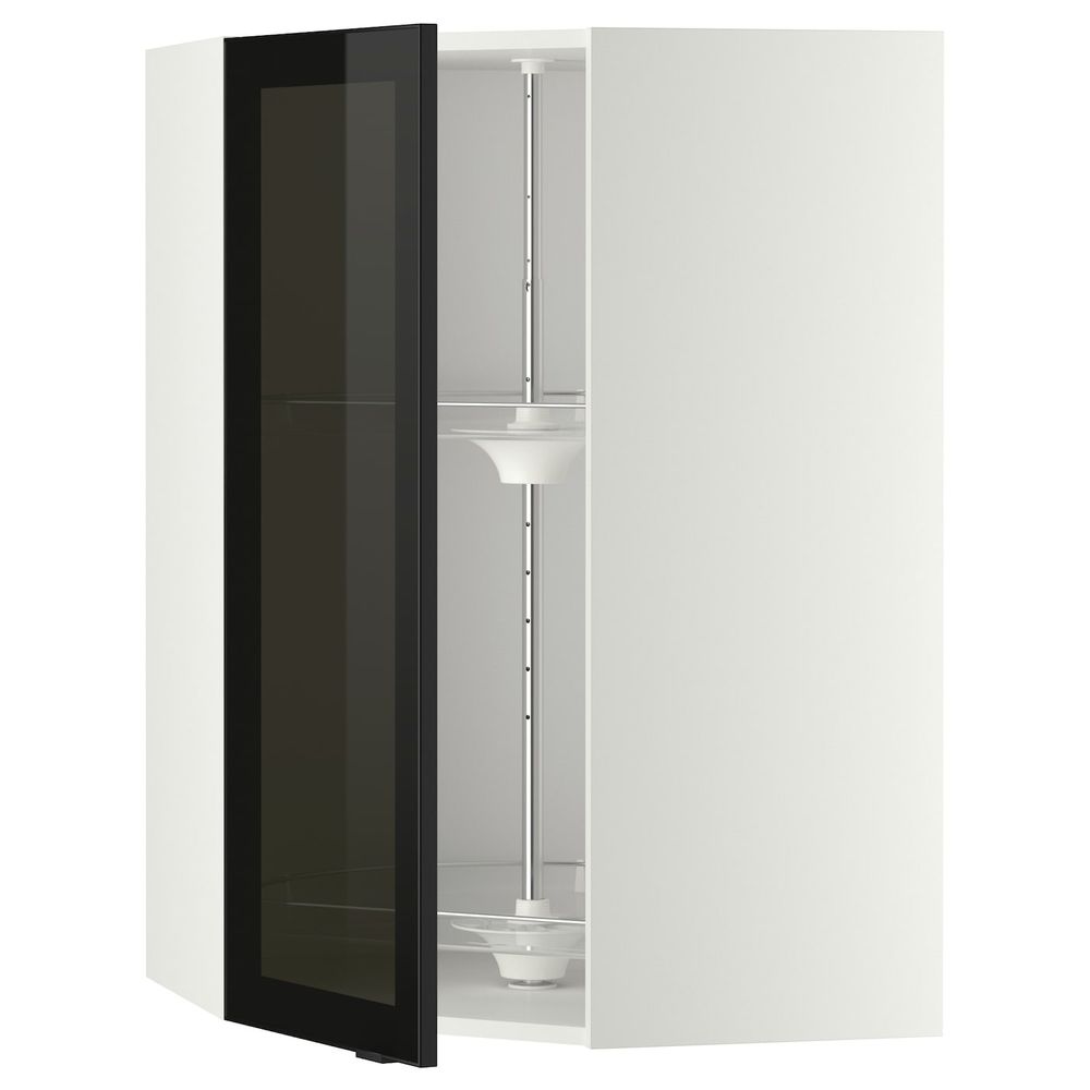 Угловой навесной шкаф с вращающейся секция, стеклянная дв, белый/Ютис дымчатое стекло 68x100 см IKEA METOD МЕТОД 493.305.94 - фото 1