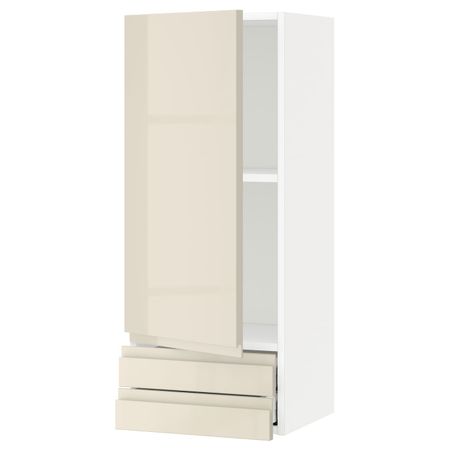 Навесной шкаф с дверцей, 2 ящика, белый/Воксторп глянцевый светло-бежевый 40x100 см IKEA METOD МЕТОД / MAXIMERA МАКСИМЕРА