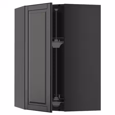 METOD Углов навесн шкаф с вращающ секцией - черно-серый/Bodbyn чёрный 68x100 см