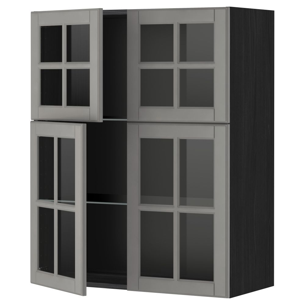 Навесной шкаф с полками, 4 стекло дверцы МЕТОД, черный, Будбин серый (80x100 см) - схема-чертеж с размерами