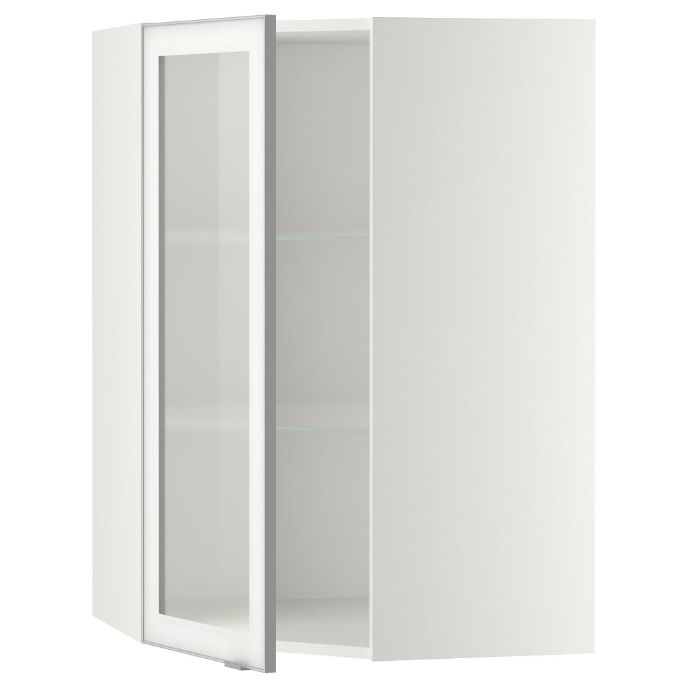 Угловой навесной шкаф с полками, стекляными дверцами МЕТОД, белый, Ютис матовое стекло - схема-чертеж с размерами