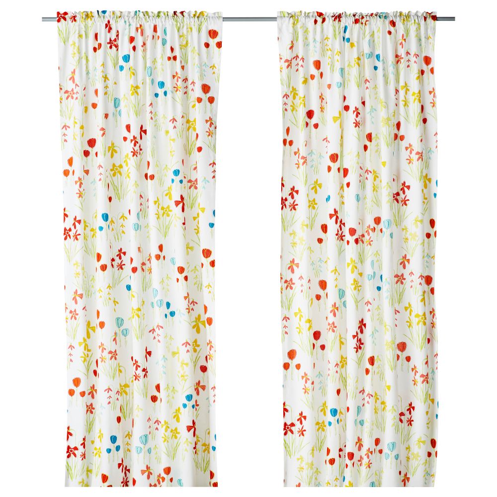 Гардины, 1 пара САБЕЛЛИЛЬЯ, белый, цветы разноцветный (145x270 см) - фото 1