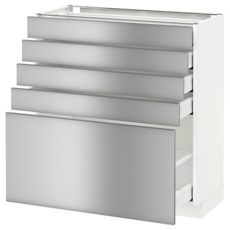 Напольный шкаф с 5 ящиками МЕТОД / МАКСИМЕРА, белый, Гревста нержавеющ сталь