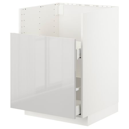 Шкаф под мойку БРЕДШЁН/1фасад/2ящика, белый/Рингульт светло-серый 60x60 см IKEA METOD МЕТОД 092.990.86