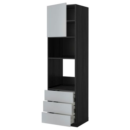 Высокий шкаф для духовки/СВЧ дверца, 3 ящика МЕТОД / МАКСИМЕРА, черный, Веддинге серый