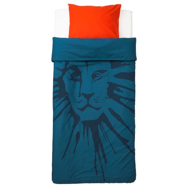 Пододеяльник и 1 наволочка, лев/темно-синий 150x200/50x70 см IKEA URSKOG УРСКОГ 503.938.68 - фото 2