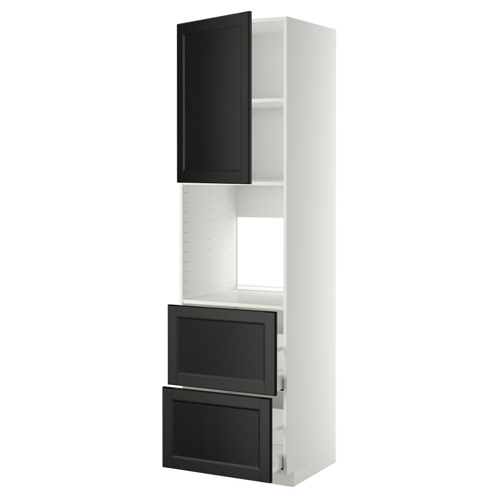 Высокий шкаф для духовки + дверца, 2 форнтальных, 2 высоких ящик МЕТОД / МАКСИМЕРА, белый, Лаксарби черно-коричневый - фото 1