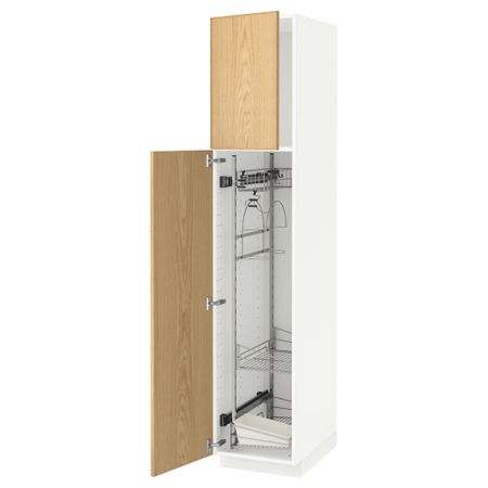 Высокий шкаф с отделением для аксессуаров, для уборки МЕТОД, белый, Экестад дуб