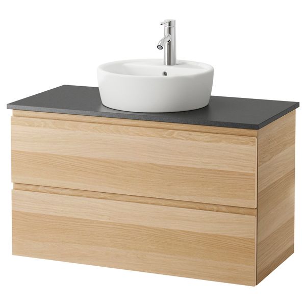 Шкаф п-раковину/столешн45/раковина ГОДМОРГОН/АЛДЕРН / ТОРНВИКЕН, под беленый дуб, черный (102x49x74 см) - схема-чертеж с размерами