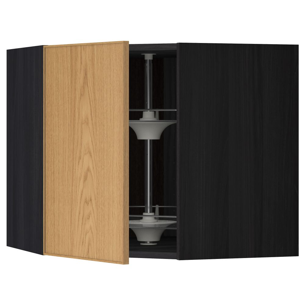 Угловой навесной шкаф с вращающейся секцией МЕТОД, черный, Экестад дуб - схема-чертеж с размерами