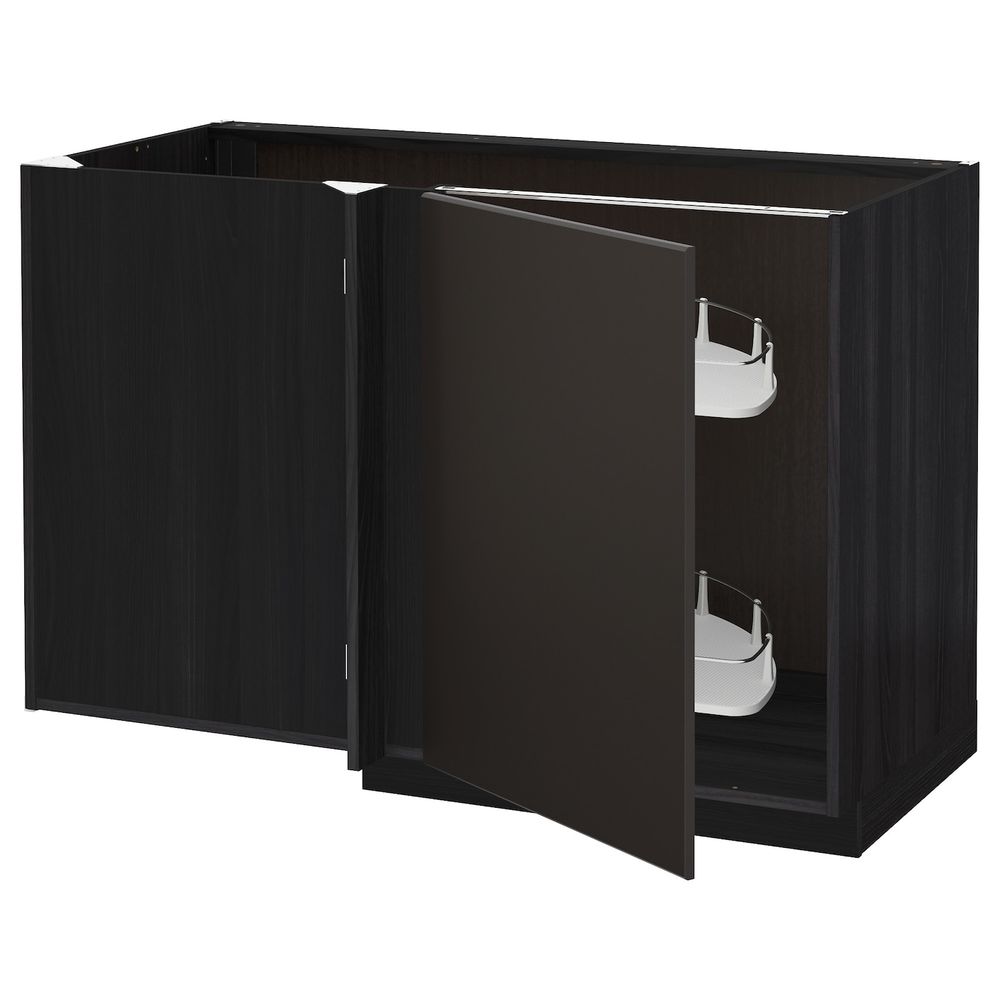 Угловой напольный шкаф с выдвижной секц, черный/Кунгсбакка антрацит 128x68 см IKEA МЕТОД 192.199.61 - схема-чертеж с размерами