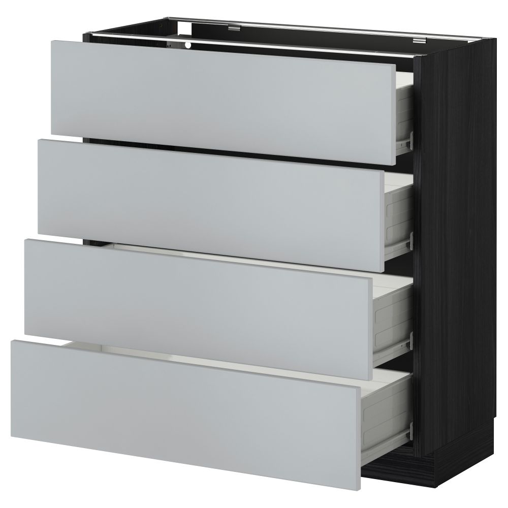 Напольный шкаф 4 фронтальных панели, 4 ящика МЕТОД / ФОРВАРА, черный, Веддинге серый - схема-чертеж с размерами